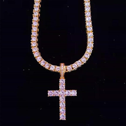 Dazzling Zircon-Studded Cross Necklace Set with Glamorous Bling Accents - Très Elite