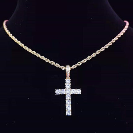 Dazzling Zircon-Studded Cross Necklace Set with Glamorous Bling Accents - Très Elite