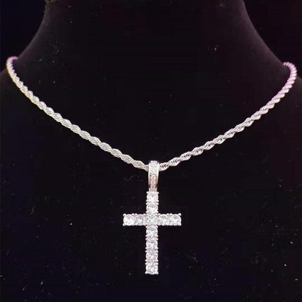 Dazzling Zircon-Studded Cross Necklace Set with Glamorous Bling Accents - Très Elite