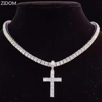 Dazzling Zircon-Studded Cross Necklace Set with Glamorous Bling Accents - Très Elite