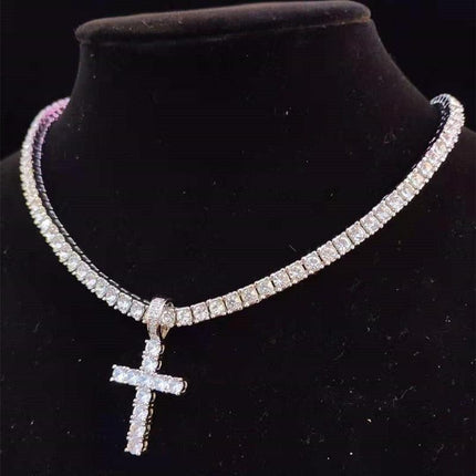 Dazzling Zircon-Studded Cross Necklace Set with Glamorous Bling Accents - Très Elite