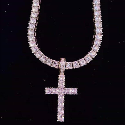 Dazzling Zircon-Studded Cross Necklace Set with Glamorous Bling Accents - Très Elite