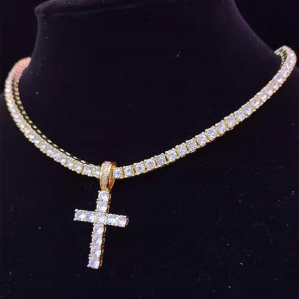 Dazzling Zircon-Studded Cross Necklace Set with Glamorous Bling Accents - Très Elite
