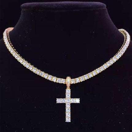 Dazzling Zircon-Studded Cross Necklace Set with Glamorous Bling Accents - Très Elite