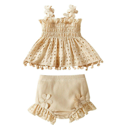 Delightful Apricot Lace Baby Doll Ensemble for Girls | Stylish and Comfy Cotton Mesh Outfit