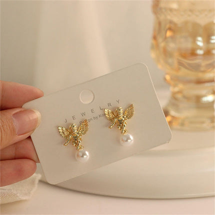 Delightful Gold Cupid Angel Stud Earrings - Elegant Women's Accessory - Très Elite