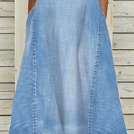Denim Delight: Elegant Sleeveless V-Neck Dress for Effortless Style