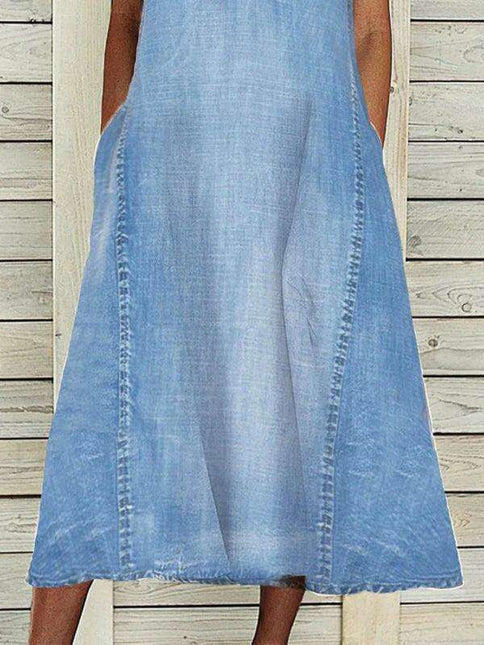 Denim Delight: Elegant Sleeveless V-Neck Dress for Effortless Style
