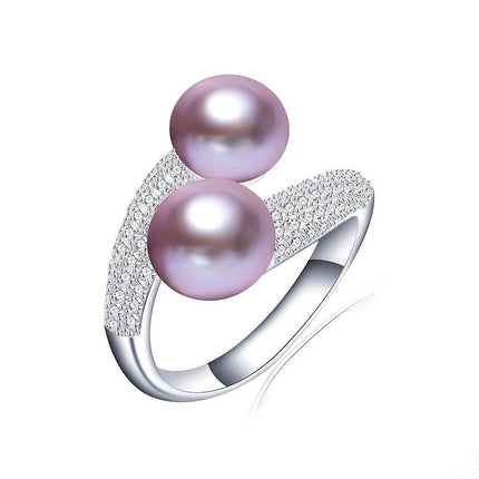 Double Pearl and Zircon Sterling Silver Ring - A Touch of Sophistication