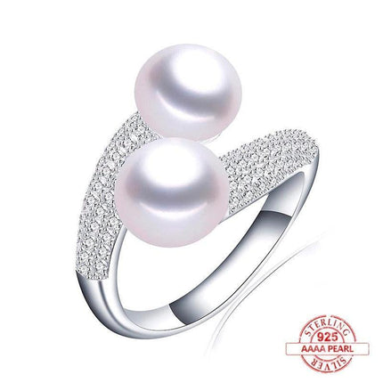 Double Pearl and Zircon Sterling Silver Ring - A Touch of Sophistication