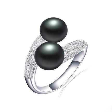 Double Pearl and Zircon Sterling Silver Ring - A Touch of Sophistication