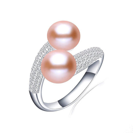 Double Pearl and Zircon Sterling Silver Ring - A Touch of Sophistication