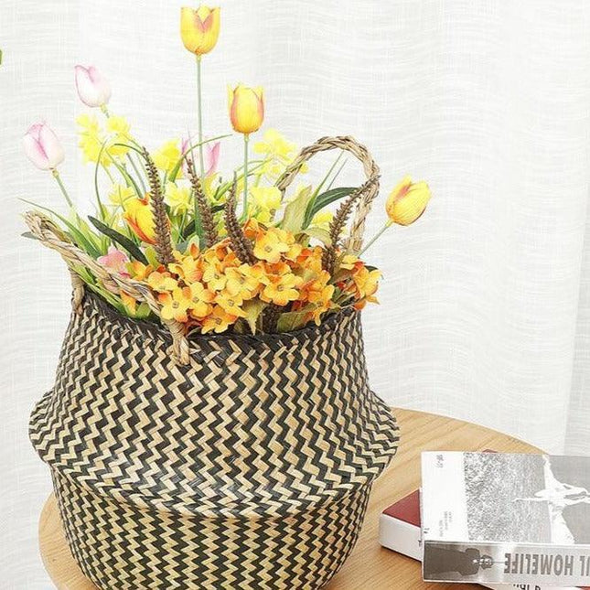 Eco-Conscious Seagrass and Bamboo Foldable Storage Baskets - Chic Organizers for Stylish Home Solutions