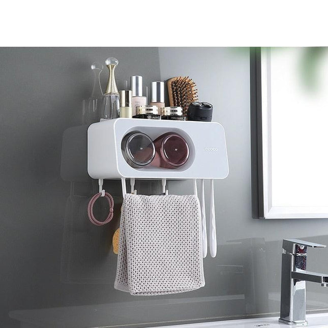 Eco-Friendly Wall-Mounted Bathroom Organizer with Towel Hooks - Smart Storage Solution