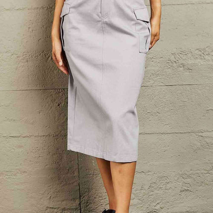 Edgy High-Waisted Buckled Cargo Skirt with Functional Flap Pockets