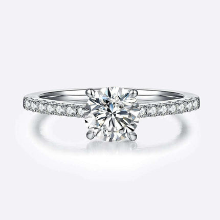 Elegant 1 Carat Lab-Created Diamond Sterling Silver Ring with Dazzling Zircon Accents - Timeless Sophistication