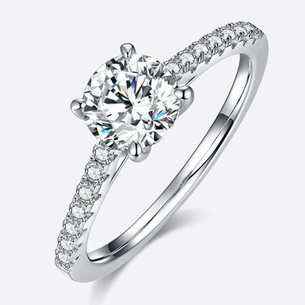 Elegant 1 Carat Lab-Created Diamond Sterling Silver Ring with Dazzling Zircon Accents - Timeless Sophistication