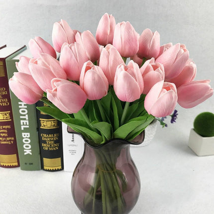 Elegant 10-Piece Lifelike Faux Tulip Bouquet - Real Touch Flower Set..