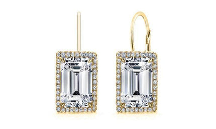 Elegant 14K Gold Plated Earrings with White Swarovski Emerald Cut Stones
