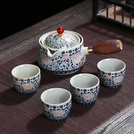 Elegant 360° Rotating Teapot and Cup Set: Premium Stone Mill Tea Ceremony Collection for Aficionados - Très Elite