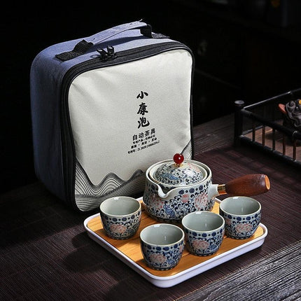 Elegant 360° Rotating Teapot and Cup Set: Premium Stone Mill Tea Ceremony Collection for Aficionados - Très Elite