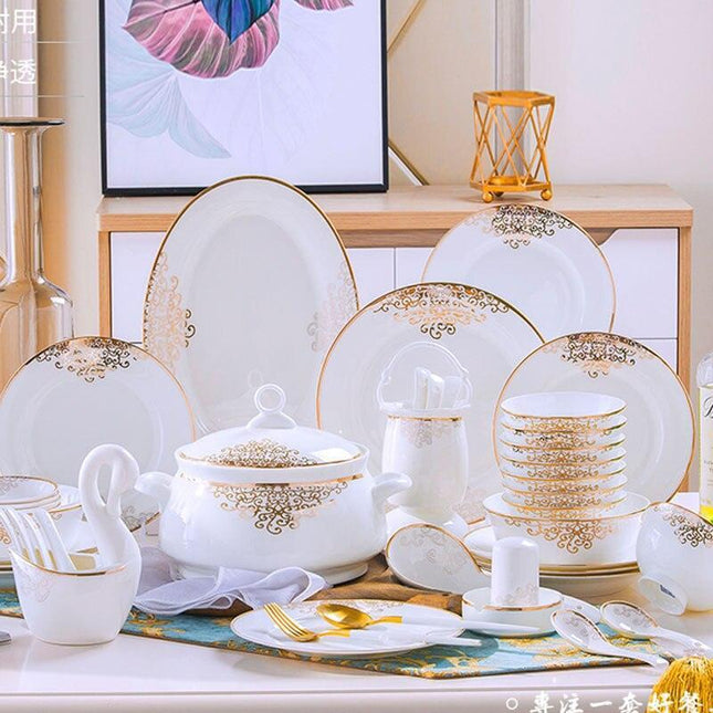 Elegant 60-Piece Asian-Inspired Porcelain Dining Set - A Luxurious Culinary Journey