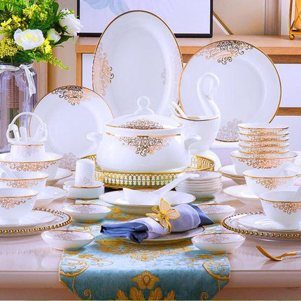 Elegant 60-Piece Asian-Inspired Porcelain Dining Set - A Luxurious Culinary Journey - Très Elite