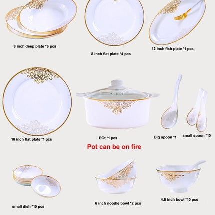 Elegant 60-Piece Asian-Inspired Porcelain Dining Set - A Luxurious Culinary Journey - Très Elite