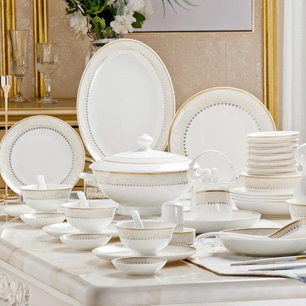 Elegant 60-Piece Korean Bone China Dining Set with Handcrafted Asian Designs - Très Elite