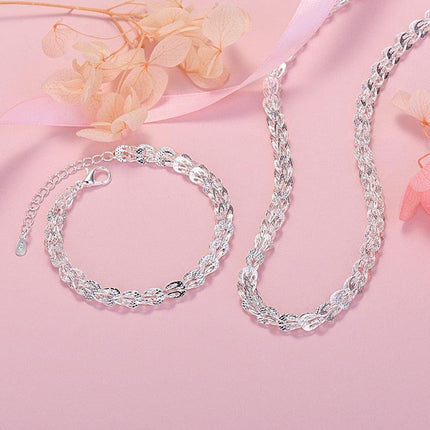 Elegant 925 Sterling Silver Jewelry Set: Bracelet and Necklace for Women - Très Elite