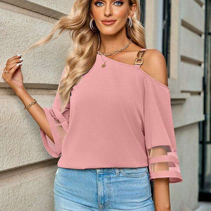 Elegant Asymmetrical Women's Top with Stylish Metal Detailing - Très Elite