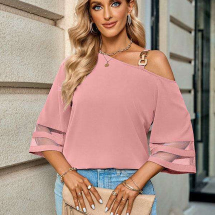 Elegant Asymmetrical Women's Top with Stylish Metal Detailing - Très Elite