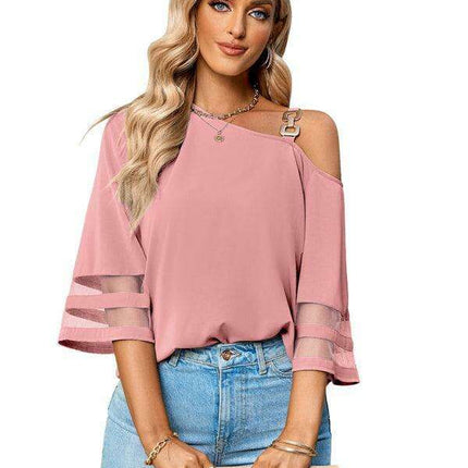 Elegant Asymmetrical Women's Top with Stylish Metal Detailing - Très Elite