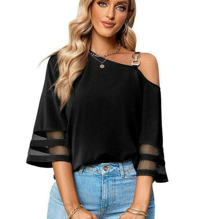 Elegant Asymmetrical Women's Top with Stylish Metal Detailing - Très Elite
