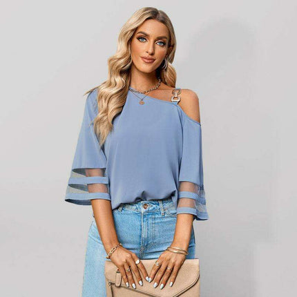 Elegant Asymmetrical Women's Top with Stylish Metal Detailing