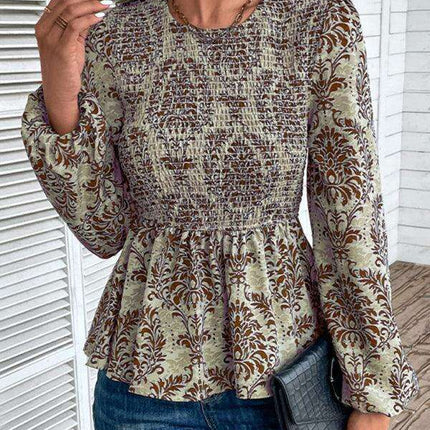 Elegant Autumn-Winter Women's Blouse with Botanical Print - Très Elite