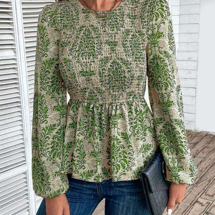 Elegant Autumn-Winter Women's Blouse with Botanical Print - Très Elite