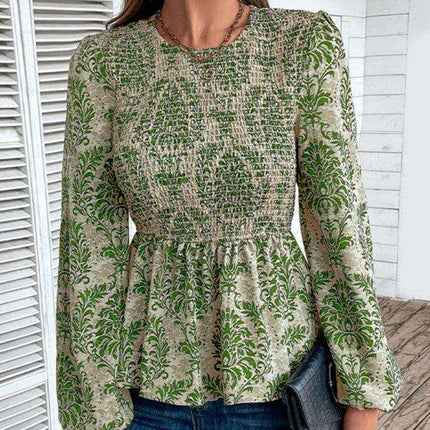 Elegant Autumn-Winter Women's Blouse with Botanical Print