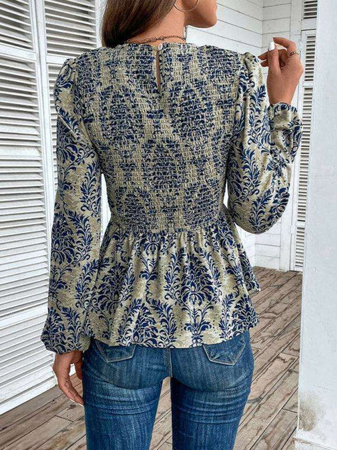 Elegant Autumn-Winter Women's Blouse with Botanical Print