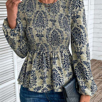 Elegant Autumn-Winter Women's Blouse with Botanical Print