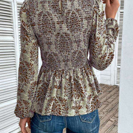 Elegant Autumn-Winter Women's Blouse with Botanical Print - Très Elite