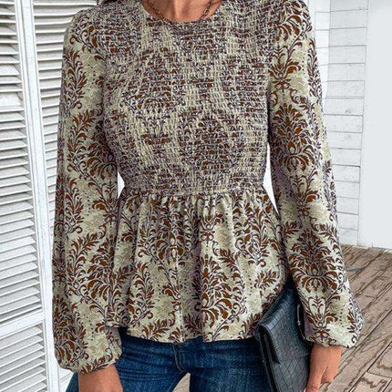 Elegant Autumn-Winter Women's Blouse with Botanical Print - Très Elite