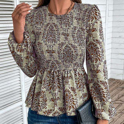 Elegant Autumn-Winter Women's Blouse with Botanical Print