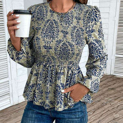 Elegant Autumn-Winter Women's Blouse with Botanical Print