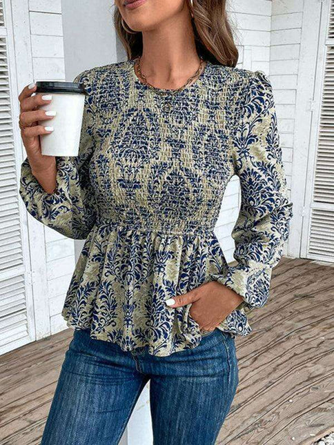 Elegant Autumn-Winter Women's Blouse with Botanical Print