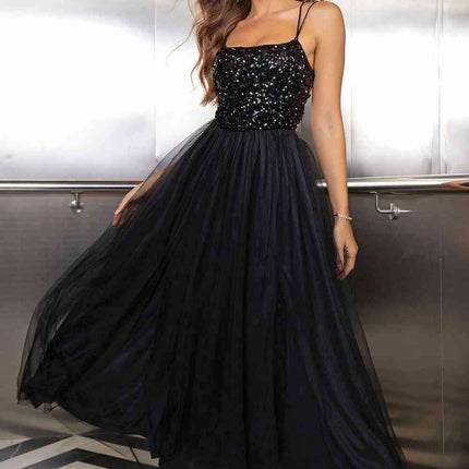 Elegant Backless Mesh Gown with Sheer Smocked Details- Très Elite- Très Elite