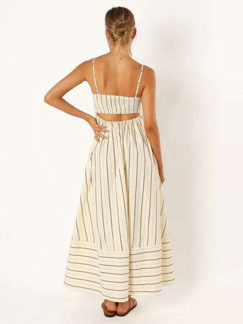 Elegant Backless Striped Maxi Dress - Must-Have Women's Fashion Statement