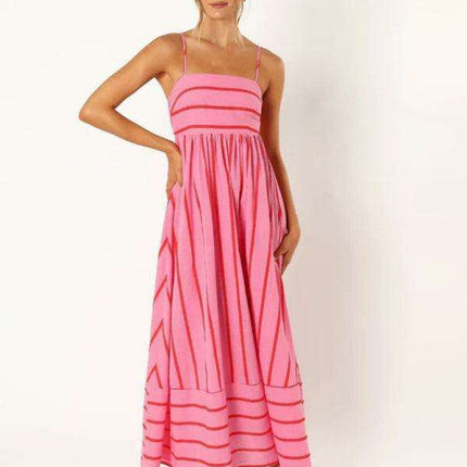 Elegant Backless Striped Maxi Dress - Must-Have Women's Fashion Statement - Très Elite