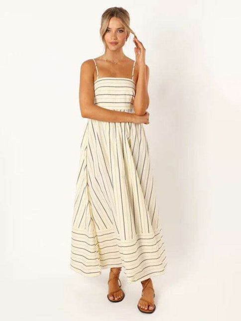Elegant Backless Striped Maxi Dress - Must-Have Women's Fashion Statement