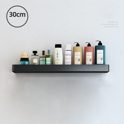 Elegant Black Aluminum Bath Shelf and Towel Rack Set - Modern Storage Solution..